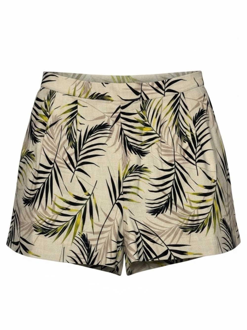 Ophelia Roe Linen Blend Palm Print Shorts Tropical Beige Women Size L Casual